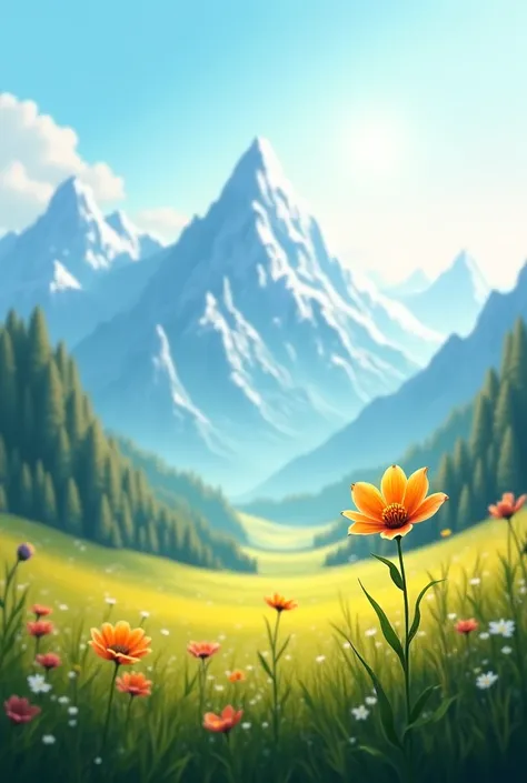 The sun's lighting flower and mountains