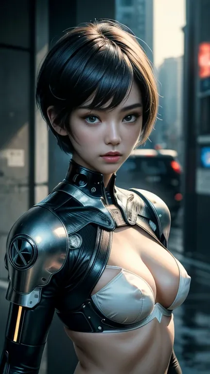 NSFW(((masterpiece))), (((Best Quality))), ((Ultra-detailed)), (extremely detailed photo), ((extremely delicate and beautiful)),(Cute delicate face), an image of cyberpunk, ((high performance cyborg girl)), cyberpunk images, (tall girl), ((cool beauty and ...