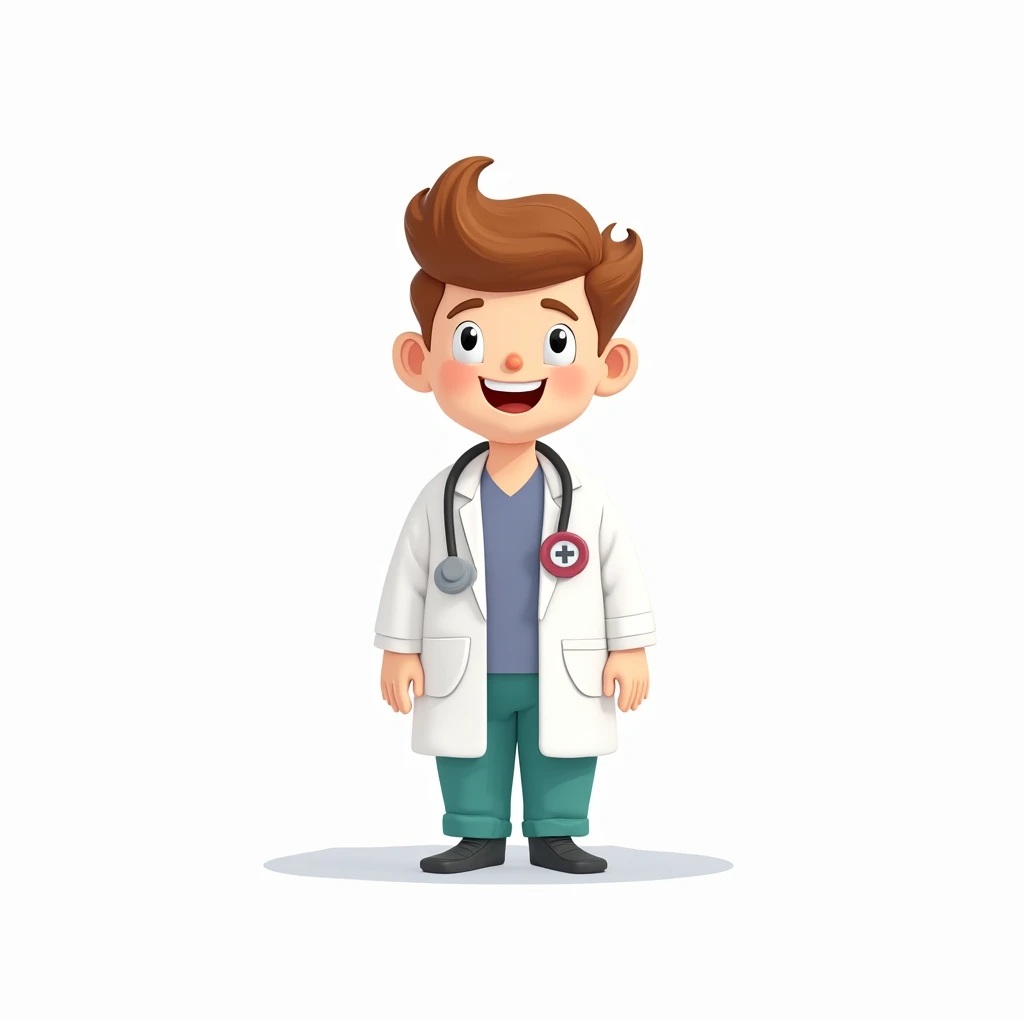 doctor - cartoon - -  ""pose stands hands down"  - flat - as if painted on a sheet - on a white background - full length - high quality