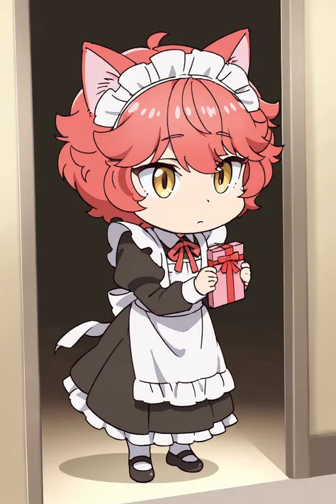 score_9,  score_8_up , score_7_up  BREAK source_anime,  chibi, big head,  , full body
BREAK
Josette,  1girl , cat girl, animal ears, Alone, maid, maid headdress, apron, cat ears, short hair, yellow eyes, maid apron, red hair, pink hair, juliet sleeves, puf...