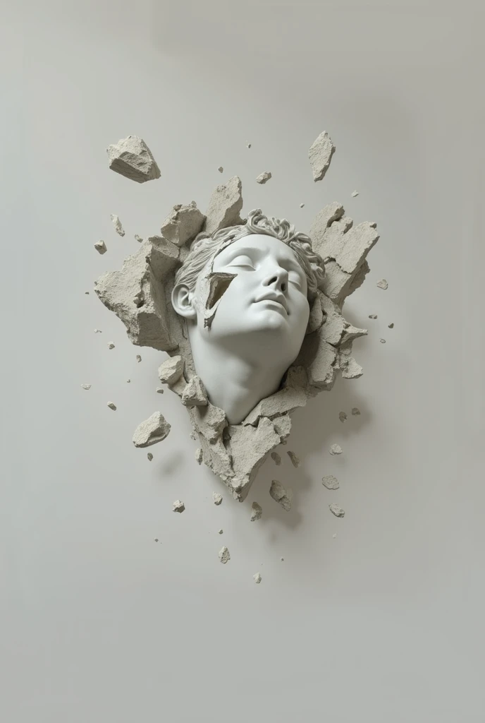  masterpiece,  in high resolution of the head of a broken statue ,  incomplete and decaying ,  of stone representing a beautiful Renaissance woman .  The statue is unfinished ,  from a block of stone and the background is the block of stone from which the ...