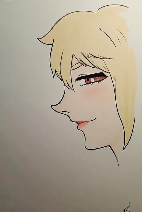  High quality, 8k Ultra HD, Create an anime character according to the traits of the image drawing,  Hair,  face position , eyes, nose, designer. Light blond hair, eyes roxo como mostra na imagem e pele branca.