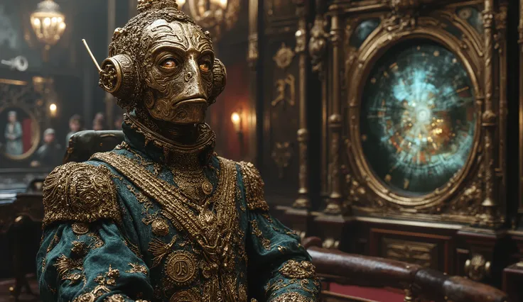 Ultra-smooth coherent movement, IMAX cinematic quality, hyper-detailed photorealism, extreme realism. Political intrigue and artificial intelligence. Hyperrealistic. The clandestine chamber beneath the Parliament of Britannia glows with arcane circuitry. A...