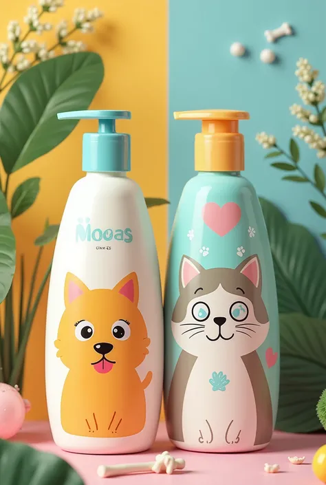  Create an image of shampoo dedicated to pets, one for dogs and one for cats 