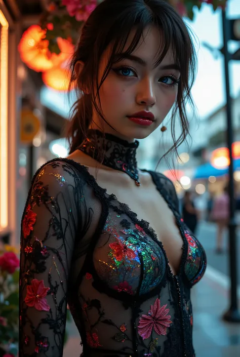 Realistic ((Photorealistic realism)), Hyper high resolution, ((Hyper insanel quality, epice masterciece, intricately detailed digital art)),((focus on extremely Realistic Proportion Body:1.3),"Portrait of {a woman with blue eyes, wearing a dress, standing ...