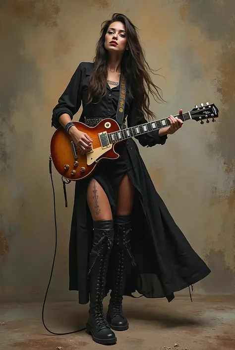  women's rocker skirt、Long boot hair 、guitar