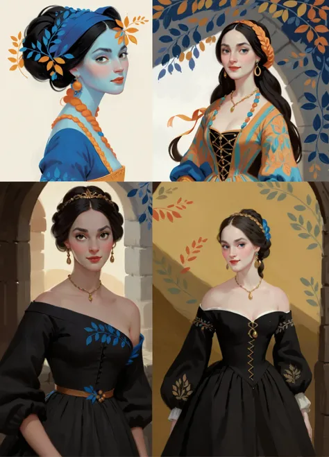 score_9, score_8_up, score_7_up, score_6_up, score_5_up, score_4_up, 1_woman, blue skin, long_hair, wearing a vibrant long peasant medieval dress, detailed clothing, sketches, detailed thick gouache painting, illustration, in gougoupaintleaves style:1.5, h...