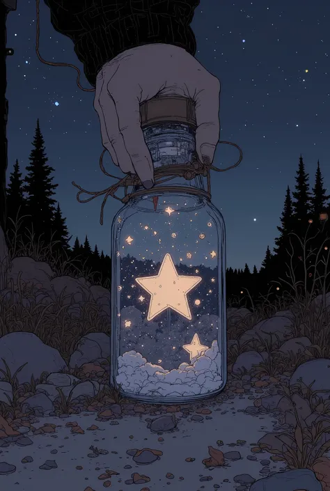  someone holding a jar with a star in it and a hand reaching for it, vial of stars,  Dream Scenery in a Bottle , with stars, star(null) starry_null,  the galaxy in the bottle , ✨🕌🌙, starry-night!!!!!!!!!!!!!!!!!!!!, starry null!!, starry, Jan J, Khun Khun,...