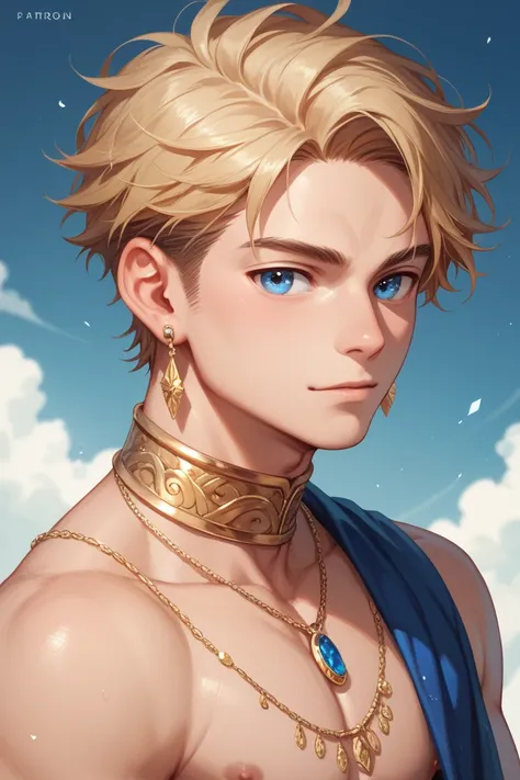 solo,  look,  one young man, Gold, blue eyes,Earrings,