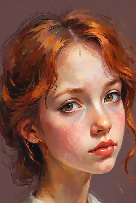 young girl painted in a picture, with Red hair, realistic painting with charcoal in Black and White 