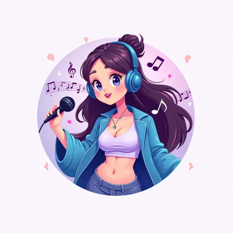  Create an iconic and modern logo for channel  "viih gomes music ".  The design must be minimalist and incorporate musical elements , like notes ,  sound waves and a stylized microphone . Add the illustration of one with an anime design, with soft features...