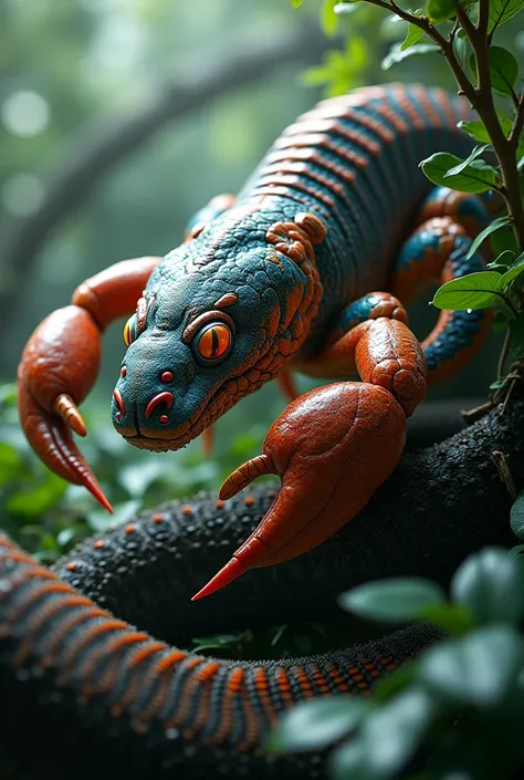 Make an animal a scorpio in front of an anaconda detailed and beautiful ultra realistic, 8k Ultra HD,  incredible details , different animals, different.