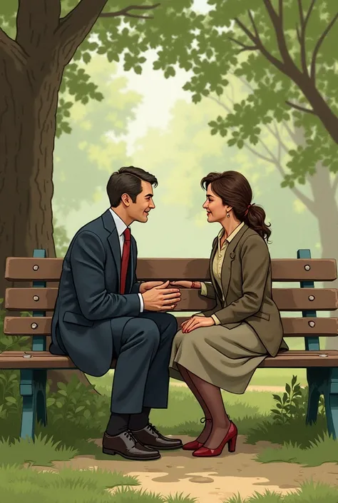  Two people from different social strata sitting on the same bench in a park, sharing a conversation and smiling ,  showing that human connection goes beyond external differences . old drawing style 