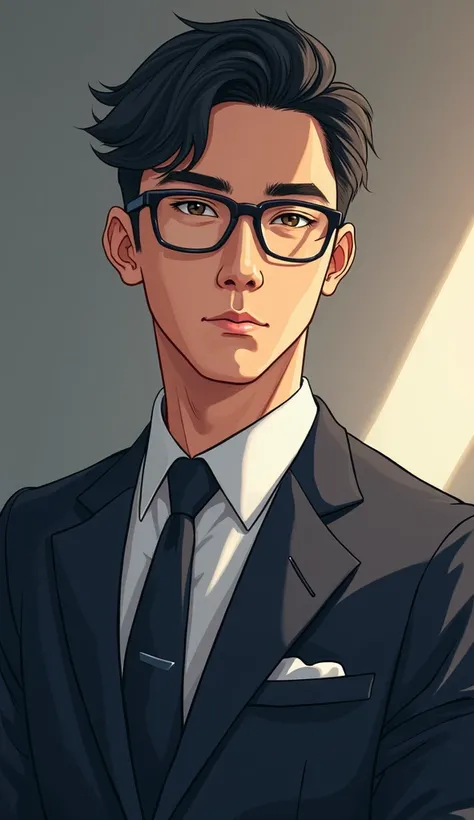 businessman with handsome glasses and more realistic anime style