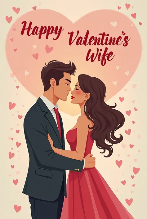 Prepare a Valentine's Day card to give as a gift to my beloved wife. It should include "My beloved wife." It should also include a man and a woman. It should also include "Happy Valentine's Day" in English.