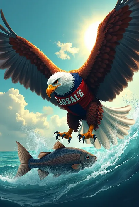 An eagle wearing the Corinthians jersey, Preying, Medium fish wearing the Santos jersey