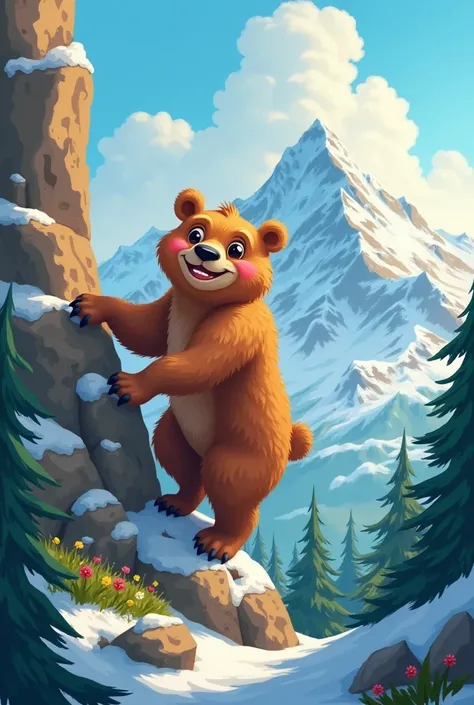 Bear climbing a mountain cartoon