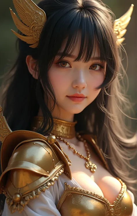 (realistic, photo-realistic:1.37),(8k, RAW photo, best quality, masterpiece:1.2), best quality, photo, Nikon camera, 35mm lens, black hair, brown eyes :1.1), 1man, smile, 21 years old, Dohko de Libra, hair bangs, (cleavage:1.2), simple background, looking ...