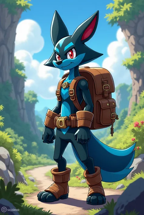 lucario wearing adventuring gear In 2d