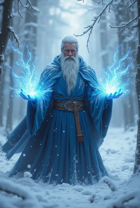 Handsome wizard using ice alchemy