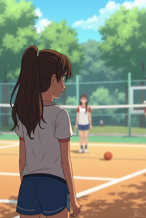  SCENE 1 :  Meeting the protagonists
Vignette 1 :
(On the school court . Las chicas están entrenando y Sofia observa desde la reja).
Sofia: " One day I'll be on that team and I'll be the best player!!"
