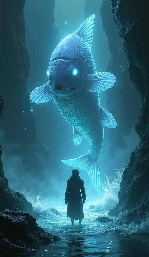 As soon as he spoke the answer, the water before him began to churn. The silver fish reappeared, its scales glowing brighter than ever. 

"You have solved the riddle," it said. "Now, follow me."