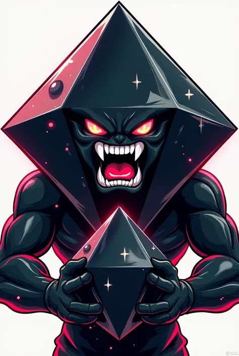 Create the image of an athletic black diamond with a scream face in anime cartoon style, Team type logo, holding a black diamond 