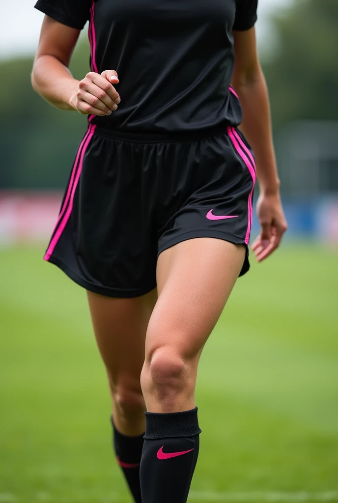 Black soccer shorts with pink details