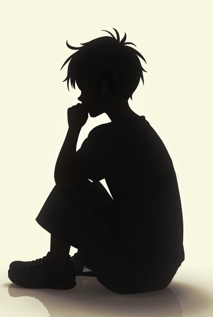 A silhouette of a boy about  sitting