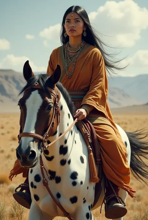 Indigenous woman on the spotted horse 