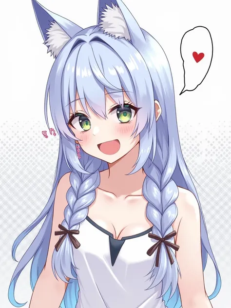  1 girl, solo,  long hair, chest,  smiles,  look,  blushes,  open your mouth,  animal ears, ribbon, とても long hair, Blue Hair/ light blue hair,  opening,  Hi-Res,  textured skin,  colorful hair,  Silver Hair,  double braids,  split ends, Vertical Roll,  hai...