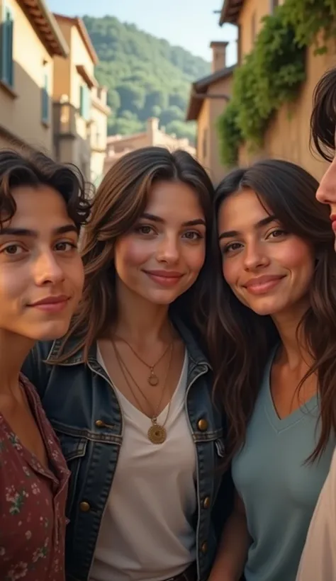  Real image of a young group of Italians meeting in an Italian village focusing on their faces 