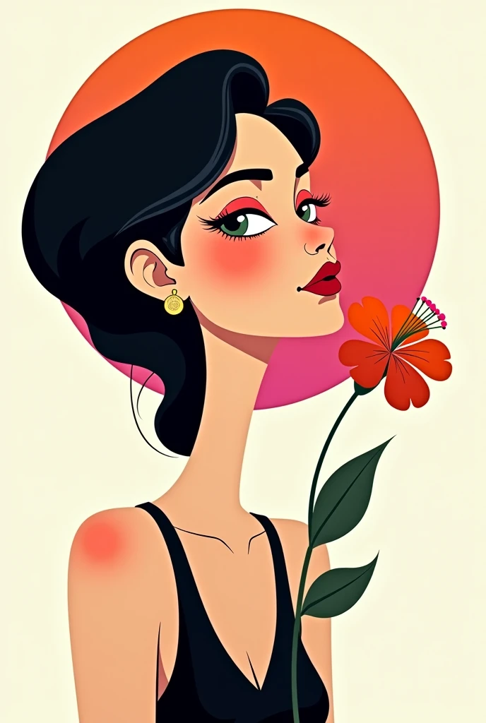 Victor Nye&#39;s style, Beautiful woman, Beautiful details, Simple, Modern, advanced, Color blocking, flower, Black, White, Illustration, vitality, Pixar