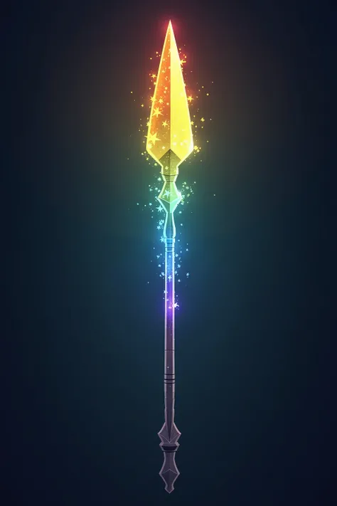 Rainbow Spear: A long spear with a tip made of rainbow crystals that concentrate and disperse magic dust.. When launched, The spear creates a burst of colored light that can disorient opponents and protect allies.