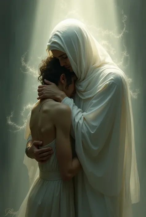  An invisible embrace surrounding a person who cries ,  symbolizing God's comfort .