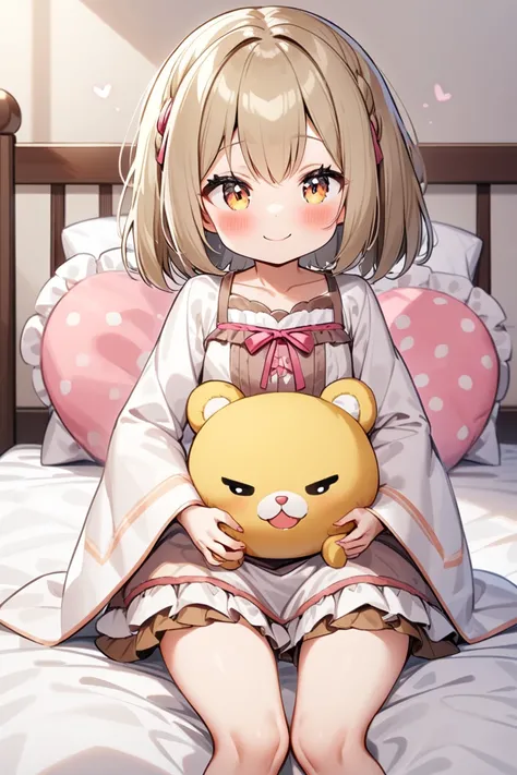 loli, bed, plush,  smiling 