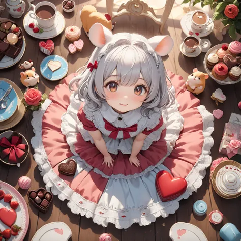 Lovely Lady,  Masterpiece,   Best Quality  , 【【8k,   detailed skin texture  ,   delicate fabric texture  ,   Beautiful details face   ,   Wrong intricate details  ,   Super Details ,   Alice in Wonderland  ,  Cute，（ silver hair ）Full body snapshot of hamst...