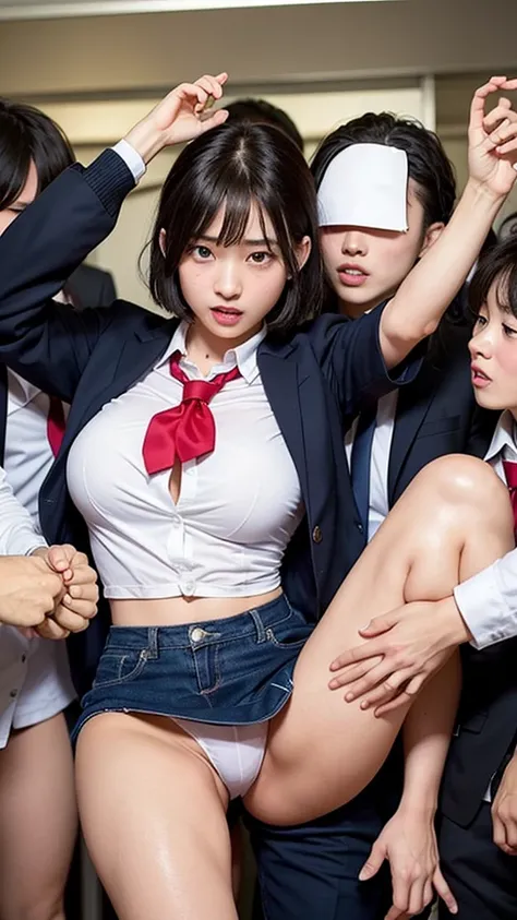  Female students forced to participate in a puffy group shame game by male students ,  Beautiful girls blushing after being caught in the viewers' despicable traps and being stripped of their school uniforms by horny male students, Male students excited to...