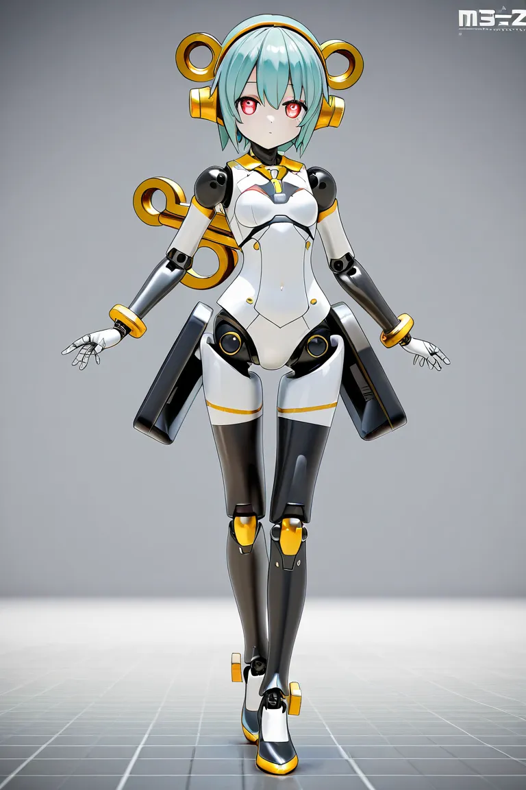 anime style, 1girl, younger female, humanoid robot, doll joints, winding key, mecha musume, perfect hands, 3d, high resolution, high quality, hd,  