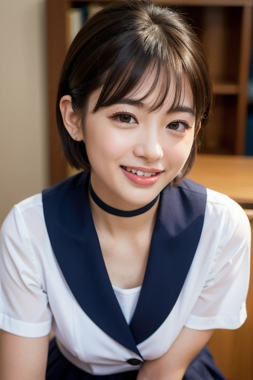  top quality,  face focus,  soft light,  ultra high resolution, ( photo realistic :1.4),  RAW photos ,  1 Japanese girl, solo,  cute, ( with a shy smile :0.5), ( brown eyes,  light in the eye),  detailed and beautiful face, ( Tiny Breasts ), ( high-resolut...