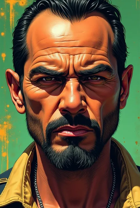 Tuco Salamanca character, looking straight ahead, bad guy face, clear colorful drawing, green and yellow colors