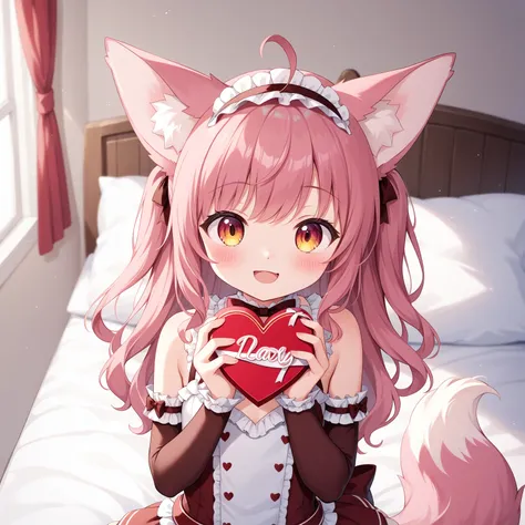 {best quality}, {very aesthetic}, {ultra-detailed}, {best illustration}, {masterpiece}, {detailed beautiful eyes}, {extremely detailed}, cute female ,Valentine costume, Valentine day:1.4), (loli, little, ultra cute kawaii:1.6), (Fluffy fox ears, Fluffy fox...