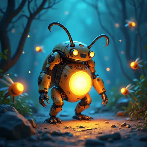 Medabot medarot, Flashlight robot, robot firefies, Robot insect ,  cockroach flashlight robot with a luminous ass, in the dark,  toon cartoon , 