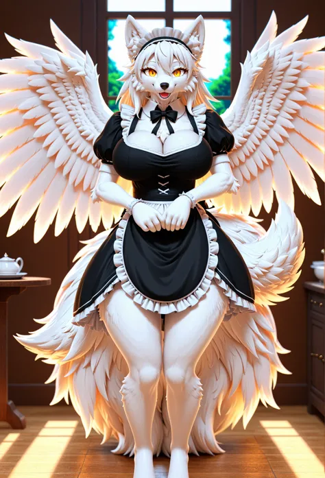 (((Masterpiece))), (((Best Quality: 1.4))), ((Super Detail: 1.4)) , masterpiece, best quality, wolf, ((maid uniform)), extremely detailed 8K, smooth, high resolution, ultra quality, ambient occlusion, hd, 2k, 4k, 8k, 16k, extremely detailed anime, detailed...