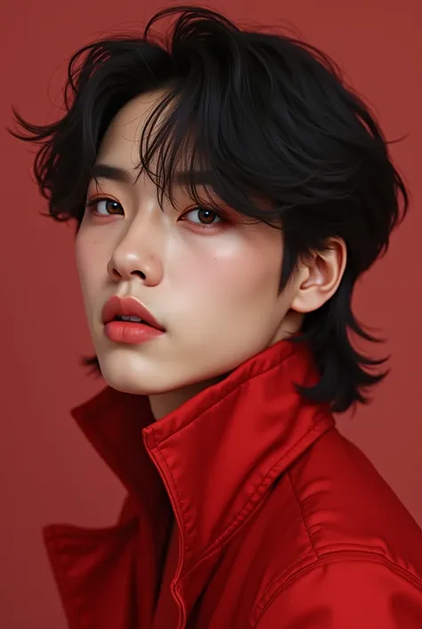 Make me a really handsome realistic image of a kpop idol, his heritage is (Mother: Half Filipino Half Australian) and (Father: Half Korean, ½ russian and ½ Japanese) He has a fox shaped face, porcelain skin and very sharp eyes like Steven Kim's eyes from A...