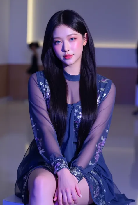 A stunningly beautiful young Korean woman with flawless, porcelain-white skin that appears delicately dewy and glowing, as if she just stepped out of a dream. She wears trendy Doujin Chinese Makeup (TikTok) inspired makeup, featuring soft, gradient blush t...