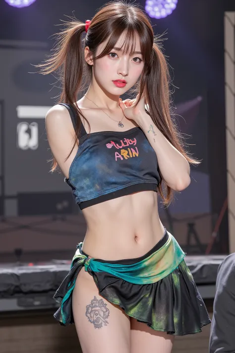 NSFW, 
Realistic, 

full body,
Looking at the camera and looking a little surprised,

Young Korean girl,  
she is having sex,
She is Arin, the youngest member of the idol group "OH MY GIRL",
bangs, twintails, pony tail, twinbun, bun hair, long hair,
She is...