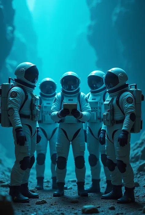 7 astronauts listening to an audio log they found on a strange planet, Blue tone 