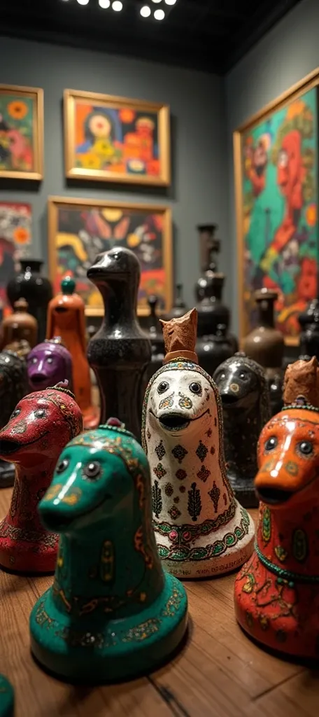 Hyperrealistic collection of Guatemalan art, there are several paintings and several sculptures of Guatemalan art with the colors green, black, white, purple, red, green, orange, opposite colors. This is a great composition about Guatemalan art and has man...