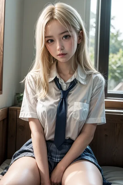 White-haired blonde schoolgirl